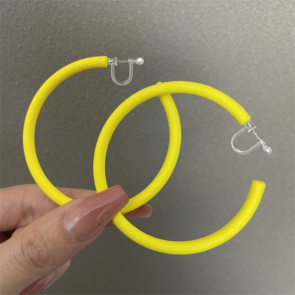 Clip on 2 1/2" plastic clasp yellow open back hoop